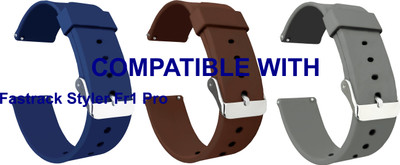 ACM WSM7A22BLBRGY5004 Pack of 3 Watch Strap Silicone Belt 22mm for Fastrack Styler Fr1 Pro Smartwatch (Blue/Brown/Grey) Smart Watch Strap(Mullti Color)