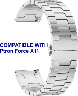 ACM WSM37Y20SL2464 Watch Strap Metal Steel 20mm for Ptron Force X11 Smartwatch Silver Smart Watch Strap(Silver)