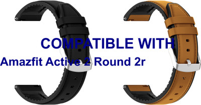 ACM WSM33U20BKGL3908 Pack of 2 Watch Strap Leather Silicone Belt 20mm for Amazfit Active 2 Round 2r Smartwatch (Black/Gold) Smart Watch Strap(Mullti Color)