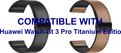 ACM WSM28P22BKGL3098 Pack of 2 Watch Strap Leather Magnetic Silicone 22mm for |Huawei| Watch Gt 3 Pro Titanium Edition Smartwatch (Black/Gold) Smart Watch Strap(Mullti Color)