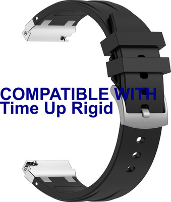 ACM Watch Strap Metal Hook Silicone for Time Up Rigid Smartwatch Black Smart Watch Strap(Black)