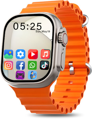 Techio T800 Bluetooth Calling Touch Watch with IP67 Waterproof Music Play Smartwatch(orange Strap, Free Size)