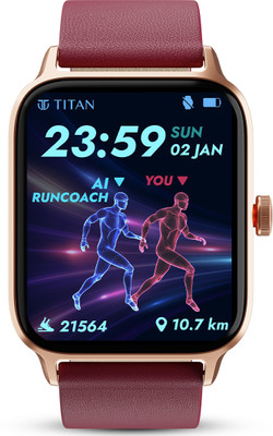 Titan Traveller|India's First FITVERSE|Advanced In-Built GPS|Running Courses|Fitness Smartwatch(Wine Red Strap, Standard)