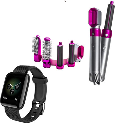 Elevea 15 YEARS WARRANTY Health Tracking Smartband & 5-in-1 Hot Air Styler Hair Dryer Smartwatch(Black Strap, Medium)