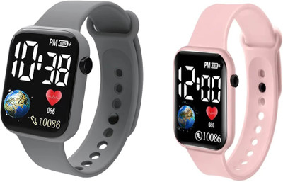 windexa LEDDisplayDigitalWatchWaterproof Square Watch -Digital Watch for Kids Pack of 2 Smartwatch(MULTICOLOR Strap, KIDS)