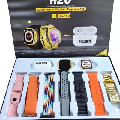 Melbon H20 Bluetooth calling, Phone Book,Music Control,Voice assis. with 1- earpods Smartwatch(Black Strap, Free Size)