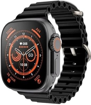 Smart Fitness Smartwatch Men orange strap Bluetooth Smartwatch(Black Strap, Free SIze)