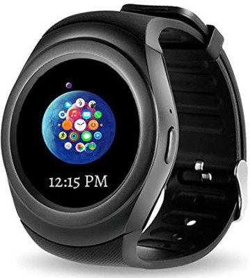 Rhobos Bluetooth Smart Watch Y1 Round Screen Smartwatch with SIM Card Slot Su Smartwatch(Black Strap, Free Size)