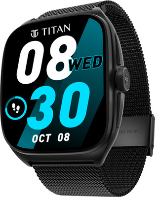 Titan Evolution |46.9mm Curved AMOLED Display|Aluminium Case|Working Crown|BT Calling Smartwatch(Black Strap, Free Size)