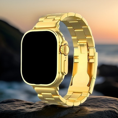 CLUBCLASSY C9 ultra calling smartwatch amoled hd gold series 9 for men and women watch Smartwatch(GOLDEN, ORANGE, black Strap, 49MM screws on back side)