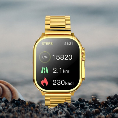 IKART Hot Selling Golden wireless charging fitness Health Music Smartwatch(Gold, Orange Extra Strap, Free)
