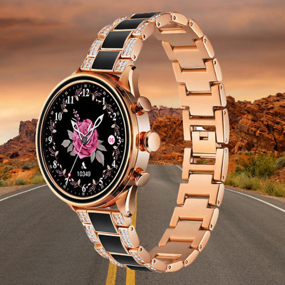 Wifton 1.28 inch screen lady smart watch-Black & Gold Smartwatch(Black Strap, Free Size)