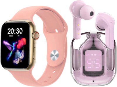 Modorwy Specially Women Combo I8 Pro Max BT watch + Pink TWS Social, Music Yoga Whatsapp Smartwatch(Pink Strap, 1.95 Inch Big Sunlight Proof Display)