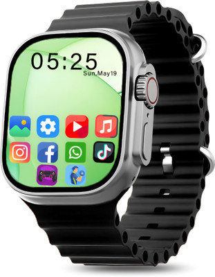 Techio T800 Bluetooth Calling Touch Watch with IP67 Waterproof Music Play Smartwatch(Black Strap, Free Size)