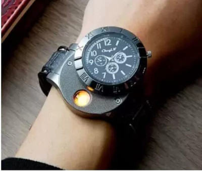 CHG USB Charging Cigarette Hand Watch Electronic Watch Lighter Multi-Function Pocket Lighter(Black)
