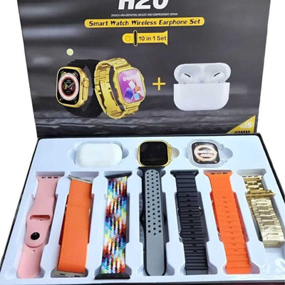 EVAAENTERPRISES Smartwatch with Earbud H20 Ultra in Multicolor Smartwatch(Gold Strap, free)
