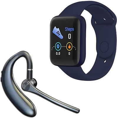 Elevea Combo C810 Smart Fitness Watch & Wireless Single Ear Hook 15 YEARS WARRANTY Smartwatch(Blue Strap, M)