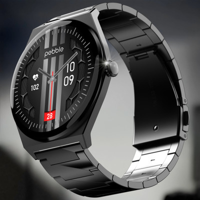 Pebble Royale Steel Luxury Edition, Ultra Slim, 1.43 inch Amoled, AOD, Stainless Steel Smartwatch(Black Strap, Free Size)