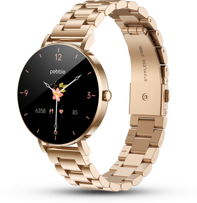 Pebble EVE 1.19'' AMOLED BT Calling, SS Strap, 700 Nits Display, Women's Health Tracker Smartwatch(Classic Gold Strap, Free Size)