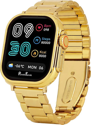 kaku S9 Ultra Bluetooth Calling Touch Full screen display Music, Fitness Health Smartwatch(Gold Strap, 2 Inch Large Sunlight Proof Display)