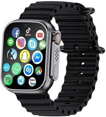 RKLS T800 Ultra Edition smart watch with WiFi GPS SIM card 4G Wireless Charger D5 Smartwatch(Black Strap, Free Size)