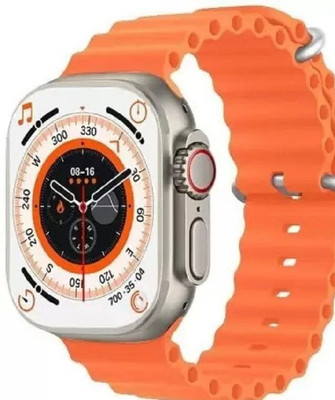 Wristkart T800 Ultra Series 8 LCD Full Touch Screen Bluetooth Call Wireless Charges Smartwatch(Orange Strap, Free)