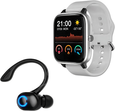 Elevea Combo C771 Bluetooth Stylish Smartwatch & Single-Ear Earphone 15 Years Warranty Smartwatch(White Strap, Medium)