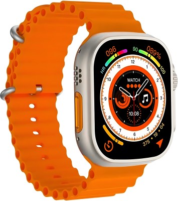 SBA T800 Ultra Smart Watch Smartwatch(Silver, Orange, Block Strap, Free Size)