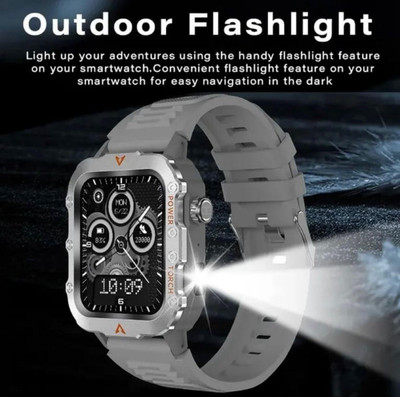RGV Q11 LED Flashlight Bluetooth Calling, HD Display with SpO2 Smartwatch(GREY Strap, FREE SIZE)