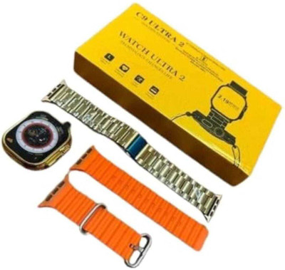 TECHMAZE C9 ULTRA MAX Smart Watch with Bluetooth Calling/Heart Rate Mcompat Watch Smartwatch(GOLDEN,ORANGE Strap, FREE SIZE)