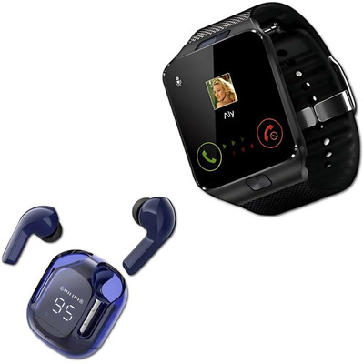 Elevea T6 Wireless Earbuds, Bluetooth with Noise Canceling 15 YEARS WARRANTY Smartwatch(Black Strap, M)