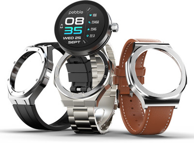 Pebble Shuffle 1.43 AMOLED Display with 3 Interchangeable Dials & Straps | BT Calling Smartwatch(Multicolor Strap, Free Size)