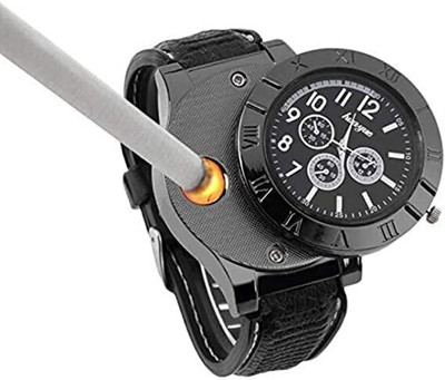CHG As Hub Men Lighter Watch USB Cigarette Rechargeable Windproof Flameless Pocket Lighter(Black)