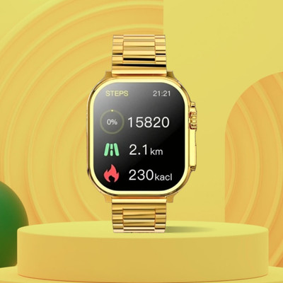 IKART Top Selling Golden wireless charging fitness Health Music Smartwatch(Gold, Orange Extra Strap, Free)
