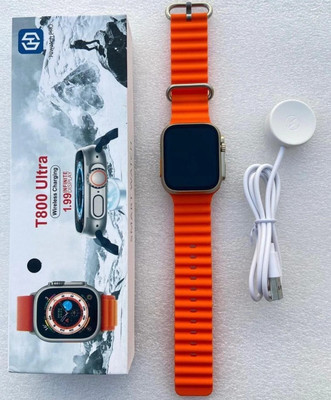 AS TOOL CENTER T800 ULTRA Full Screen, Waterproof, Bluetooth Calling Smartwatch(Orange Strap, FREE SIZE)