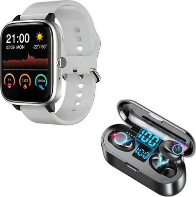 Elevea Combo C726 Bluetooth Stylish Smartwatch & F9 TWS Earbuds - 15 Years Warranty Smartwatch(White Strap, Medium)