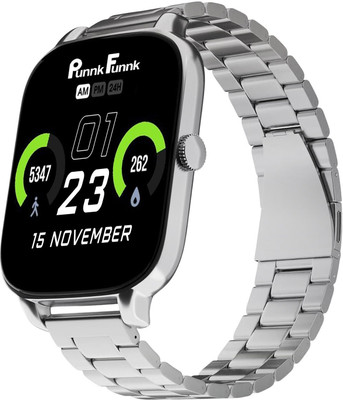 PunnkFunnk 2.01” Touchscreen H16 ,with Sleep & Stress Tracking and Voice Assistant Smartwatch(Silver Metal Strap, Regular Size)