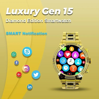 MELZRON Gen15 Diamond Golden Smartwatch for Men_17 Smartwatch(Golden Strap, Freesize)