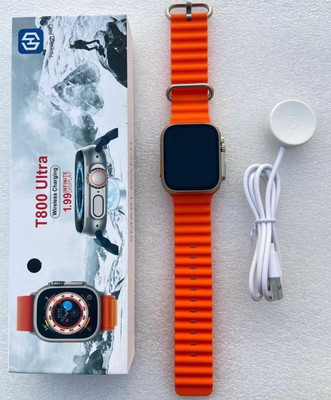 Techio T800 Ultra Smart Watch & Wireless Charger PRO 1 Smartwatch(ORANGE Strap, FREE)