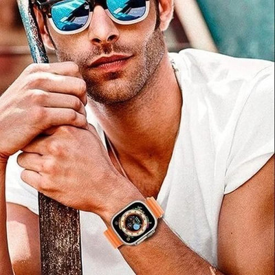 RKLS T800 Ultra Smart Watch Series 8 For Men & Women Smartwatch(Orange Strap, Free Size)