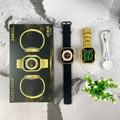 Woonk S9 Ultra Gold Edition With Sports Mode Golden SmartWatch & Businessman Music S8 Smartwatch(Gold Strap, Free Size)