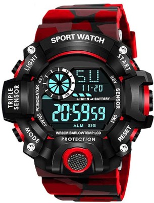 RHYLOZ Digital Watch Army Strap Waterproof Sports Watch for Men's Kids Watch for Boys Smartwatch(RED Strap, MENS)