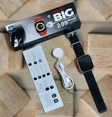 RKLS T900 Ultra Smart Watch 2.09 Infinite Display With BT Calling Wireless Charging Smartwatch(Black Strap, Free size)