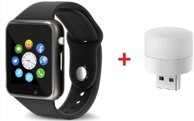 AVIKA Smart Watch with Sim & Memory Card Support, And USB Bulb Smartwatch(Black Strap, Free)