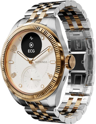 Withings Scanwatch Nova Brilliant Heart Health Monitor,ECG,SPO2,30 Day Battery Hybrid Smartwatch(Gold-Silver Strap, Free Size)