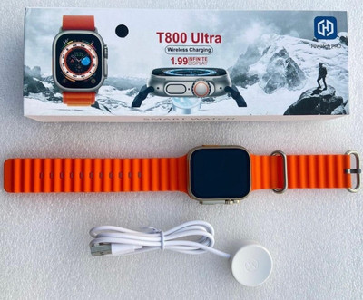 Modorwy T800 Ultra BT Calling Watch - On Display - 3m Warranty - Wallpaper Chat Smartwatch(Orange Strap, 2 inch Big sunlight proof LCD Display)