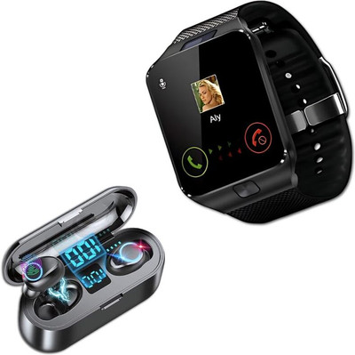 Elevea F9 Wireless Noise Cancelling TWS in Ear Earbuds 15 YEARS WARRANTY Smartwatch(Black Strap, M)