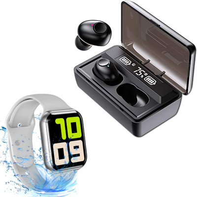 Elevea Combo C852 TWS T8 Wireless Headset & Touchscreen Smartwatch - 15 Years Warranty Smartwatch(White Strap, 1.5)