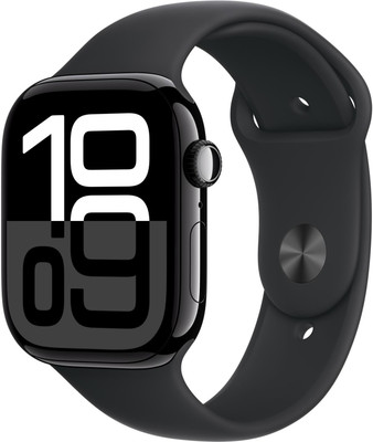 Apple Watch Series 10 GPS + Cellular 46mm Jet Black Aluminium with Black Sport Band(Jet Black Strap, Free Size)