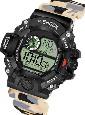 RHYLOZ Digital Sports Watch Army Strap Waterproof Watch for Men Smartwatch(CREAM Strap, MENS)